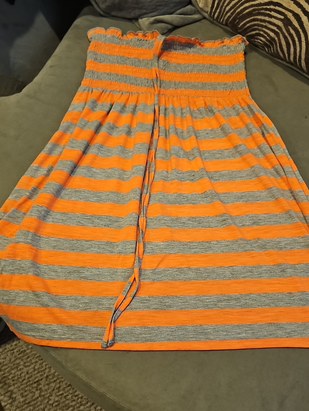 No Boundaries Orange and Gray Striped Strapless Sundress